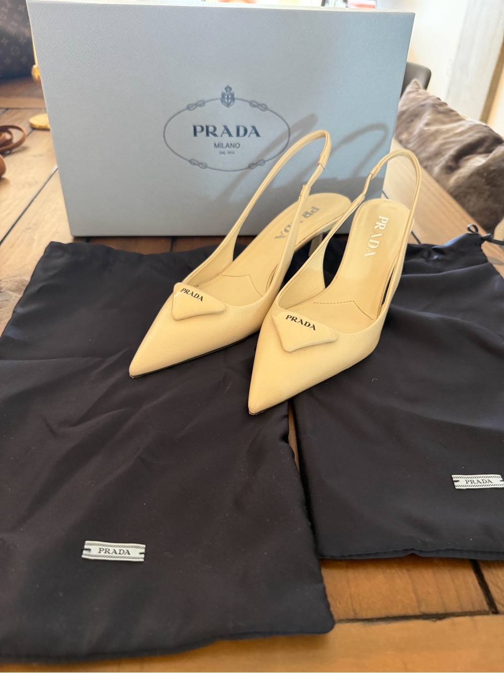 Prada Cream Beige Leather Pumps - Picture 3 of 8